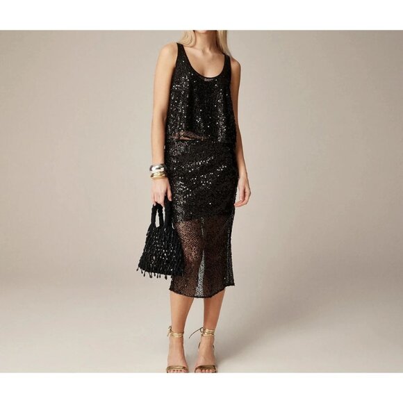 J.Crew Collection Sequin Top & Midi Skirt Set Black Size Small Top & 6 Skirt NWT - Picture 1 of 15